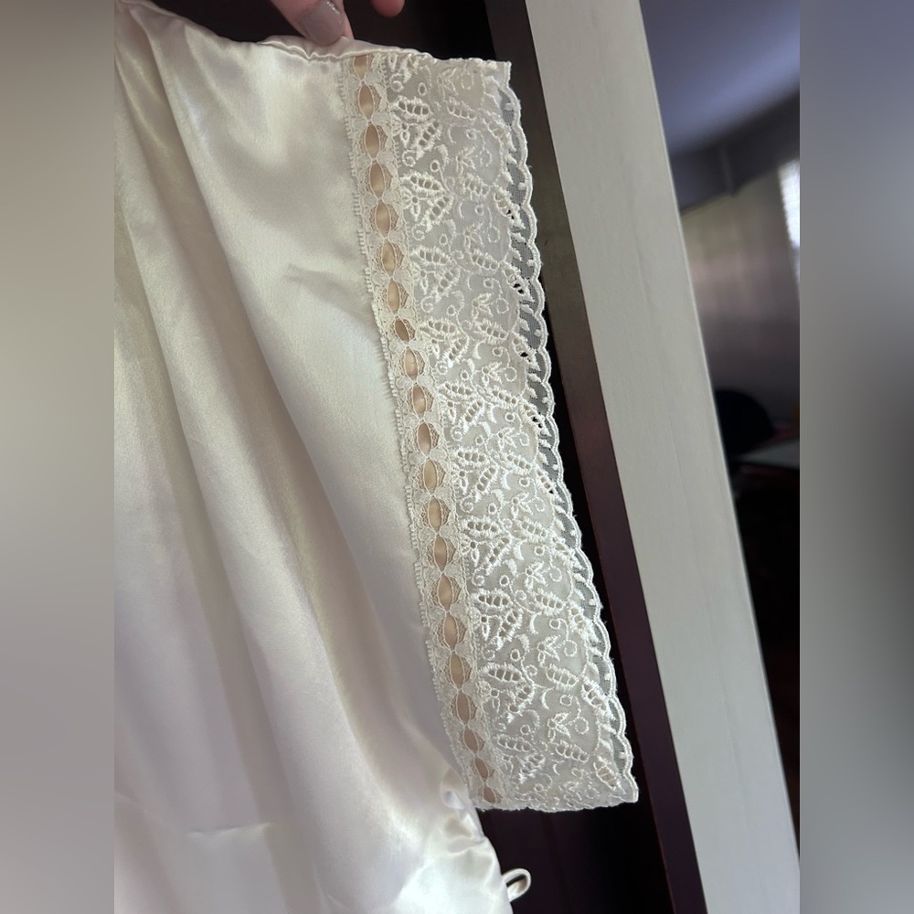 VINTAGE VAL MODE 90s Satin Lace Trim Kimono Layer Fairy Coquette Bridal Size S - Picture 5 of 16